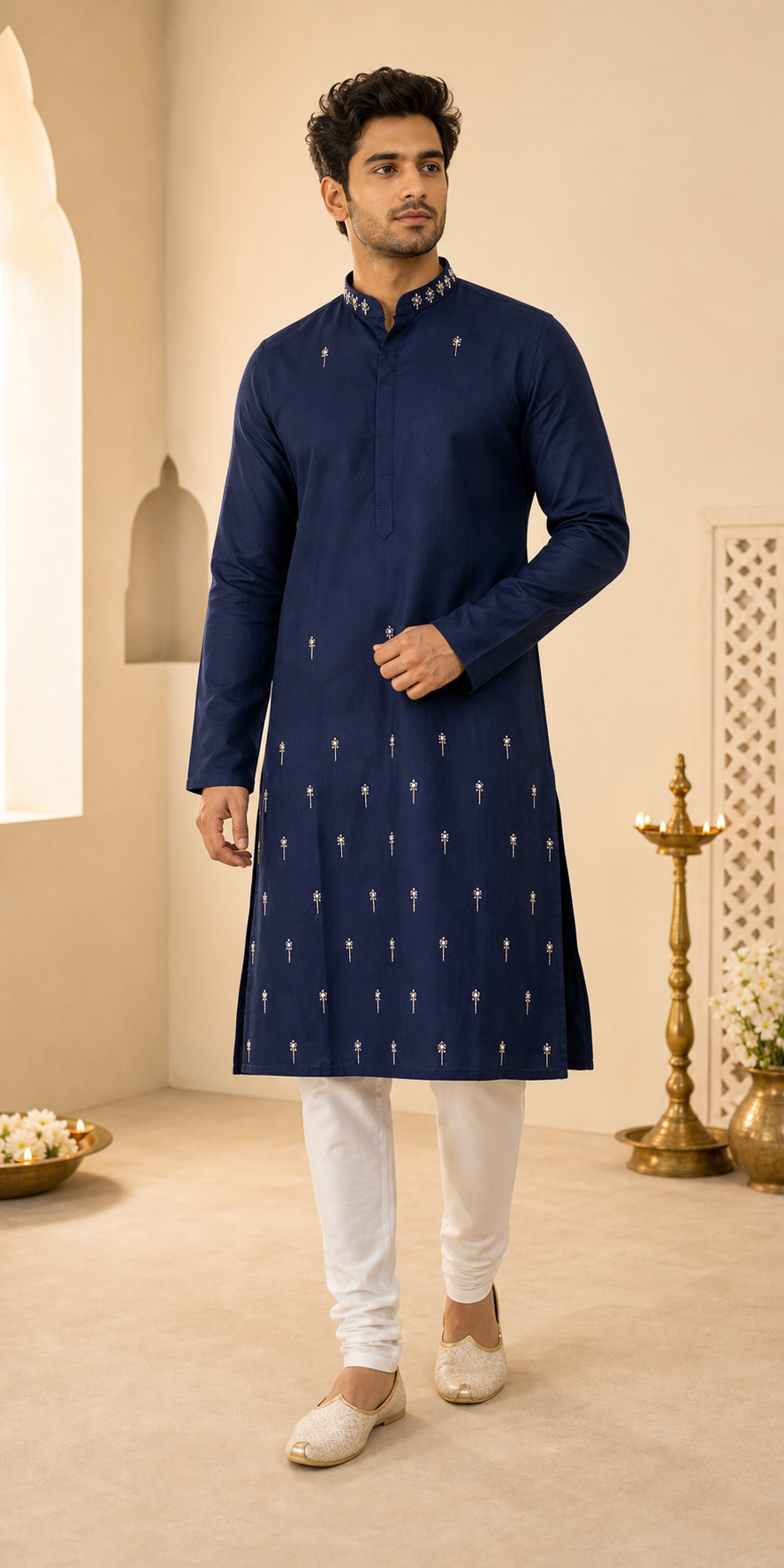Navy Minimal Motif Kurta Set - Preorder