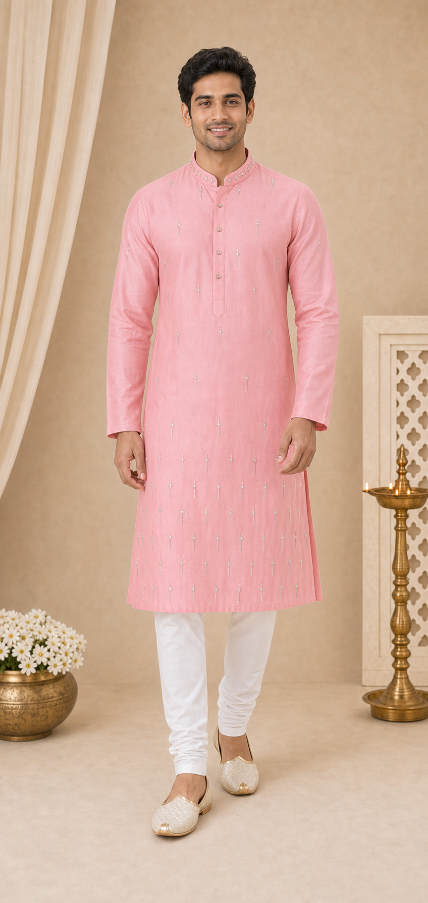 Rose Pink Mirror Work Kurta Set - Preorder