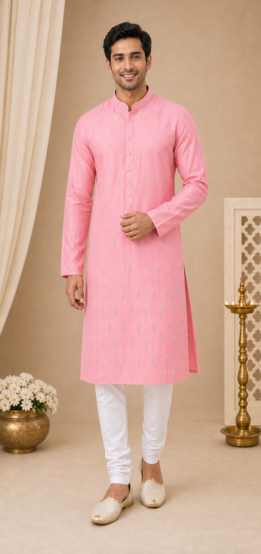 Rose Pink Mirror Work Kurta Set - Preorder
