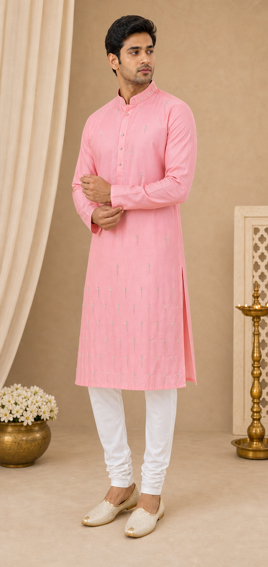 Rose Pink Mirror Work Kurta Set - Preorder