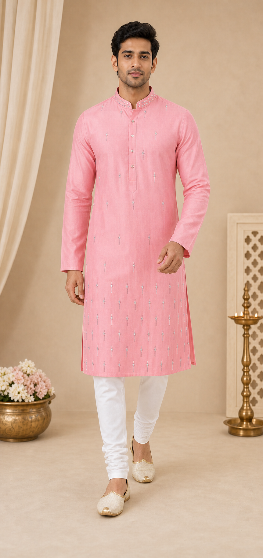 Rose Pink Mirror Work Kurta Set - Preorder