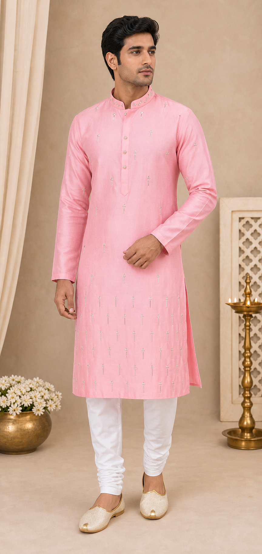 Rose Pink Mirror Work Kurta Set - Preorder