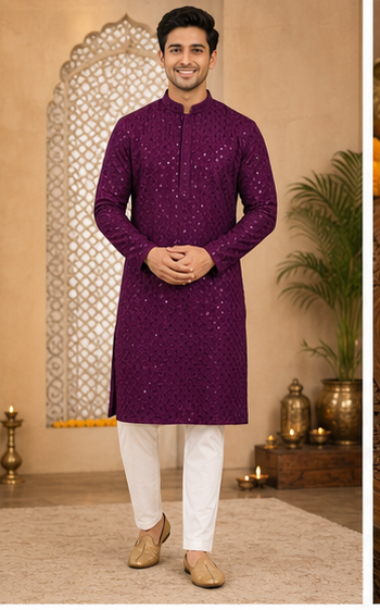 Plum Purple Embroidered Kurta Set - Preorder - image 1