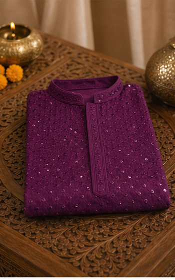 Plum Purple Embroidered Kurta Set - Preorder - image 2