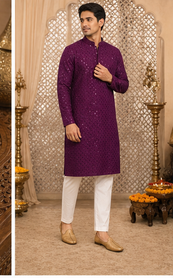 Plum Purple Embroidered Kurta Set - Preorder - image 3