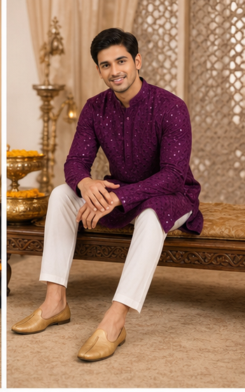Plum Purple Embroidered Kurta Set - Preorder - image 4