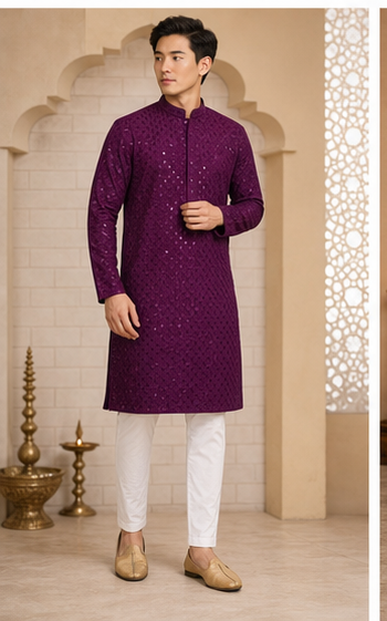 Plum Purple Embroidered Kurta Set - Preorder - image 5