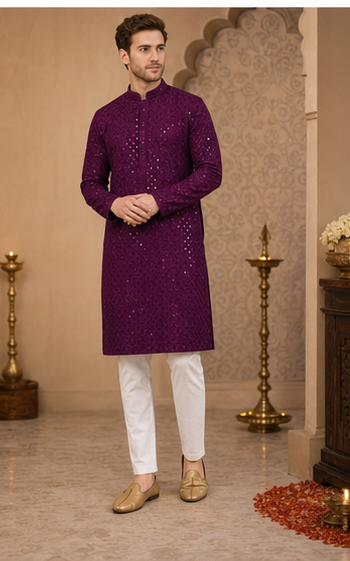 Plum Purple Embroidered Kurta Set - Preorder - image 6