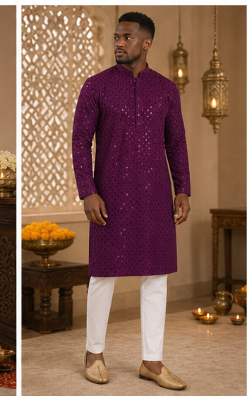 Plum Purple Embroidered Kurta Set - Preorder - image 7