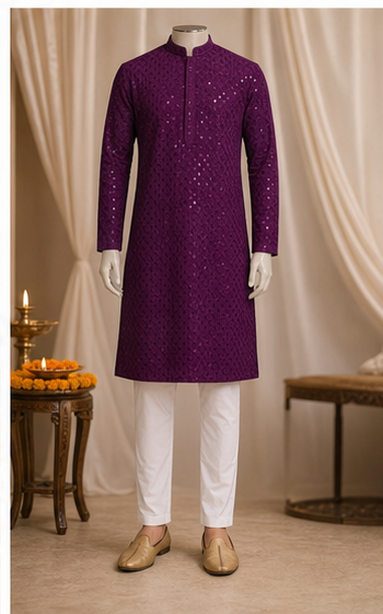 Plum Purple Embroidered Kurta Set - Preorder - image 8