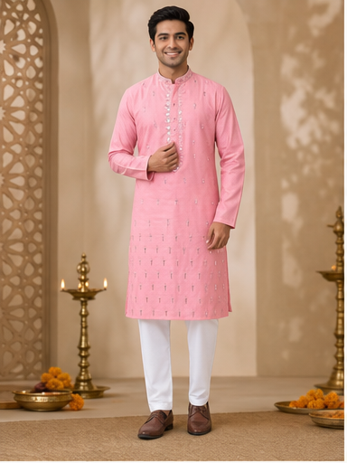Rose Pink Mirror Work Kurta Set - Preorder - image 1