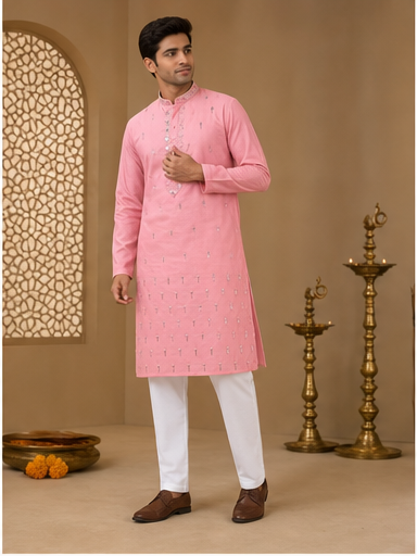 Rose Pink Mirror Work Kurta Set - Preorder - image 3