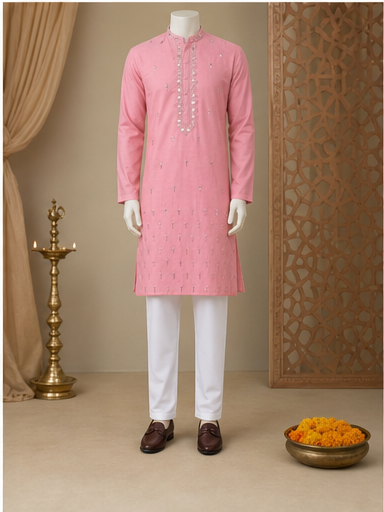 Rose Pink Mirror Work Kurta Set - Preorder - image 8