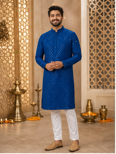Royal Blue Embroidered Kurta Set - Preorder - image 1