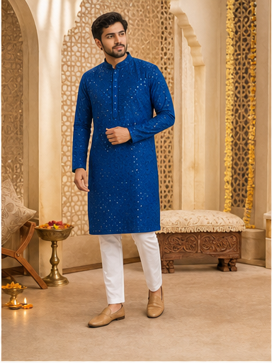 Royal Blue Embroidered Kurta Set - Preorder - image 3