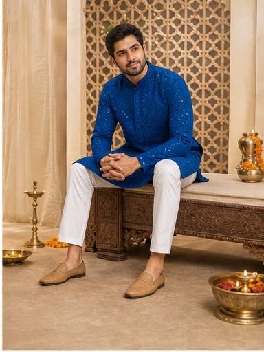 Royal Blue Embroidered Kurta Set - Preorder - image 4