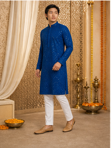 Royal Blue Embroidered Kurta Set - Preorder - image 5