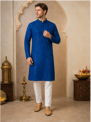 Royal Blue Embroidered Kurta Set - Preorder - image 6