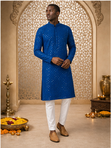 Royal Blue Embroidered Kurta Set - Preorder - image 7