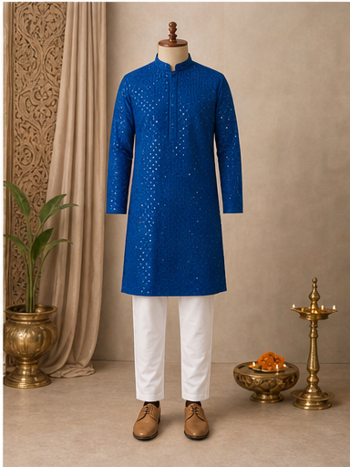 Royal Blue Embroidered Kurta Set - Preorder - image 8