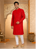 Scarlet Red Embroidered Kurta Set - Preorder - image 1