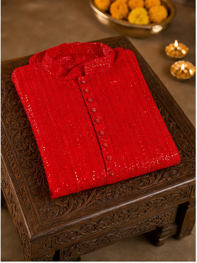 Scarlet Red Embroidered Kurta Set - Preorder - image 2