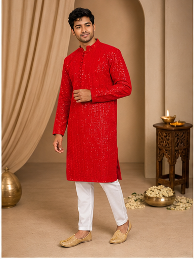 Scarlet Red Embroidered Kurta Set - Preorder - image 3