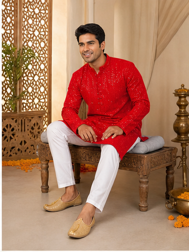Scarlet Red Embroidered Kurta Set - Preorder - image 4