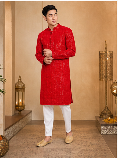 Scarlet Red Embroidered Kurta Set - Preorder - image 5