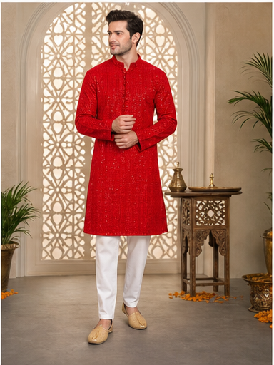 Scarlet Red Embroidered Kurta Set - Preorder - image 6
