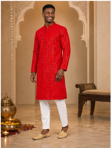 Scarlet Red Embroidered Kurta Set - Preorder - image 7