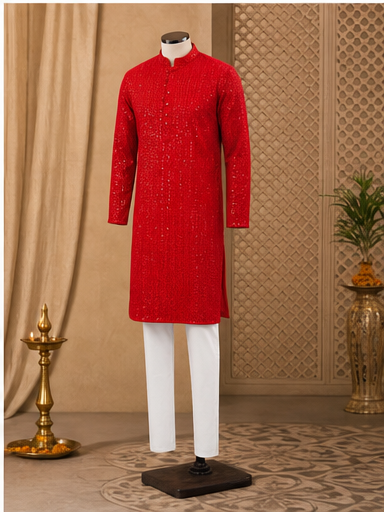 Scarlet Red Embroidered Kurta Set - Preorder - image 8