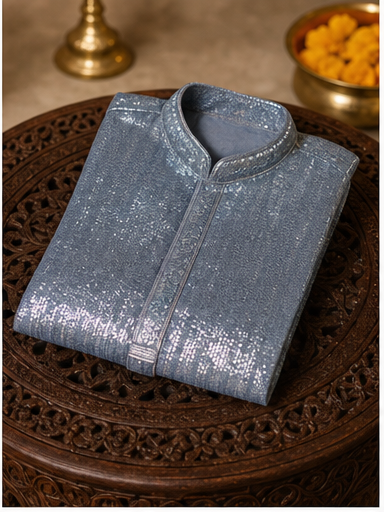 Steel Grey Embroidered Kurta Set - Preorder - image 2