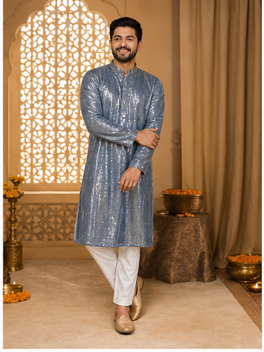 Steel Grey Embroidered Kurta Set - Preorder - image 3