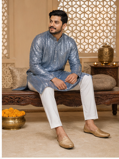 Steel Grey Embroidered Kurta Set - Preorder - image 4