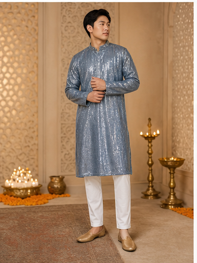 Steel Grey Embroidered Kurta Set - Preorder - image 5