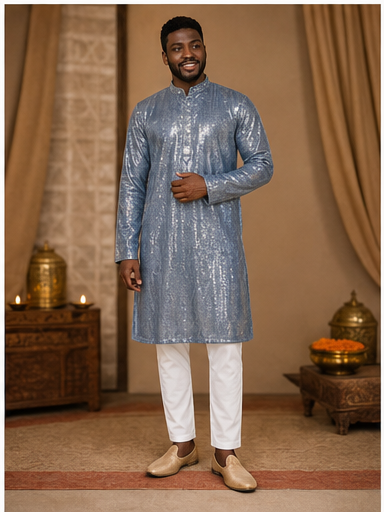 Steel Grey Embroidered Kurta Set - Preorder - image 7