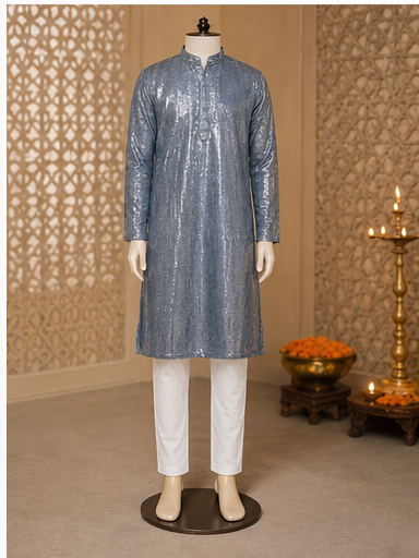 Steel Grey Embroidered Kurta Set - Preorder - image 8